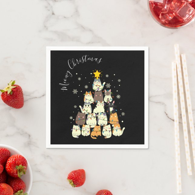 Guardanapo De Papel Feliz Natal Árvore de Gatos (Insitu)