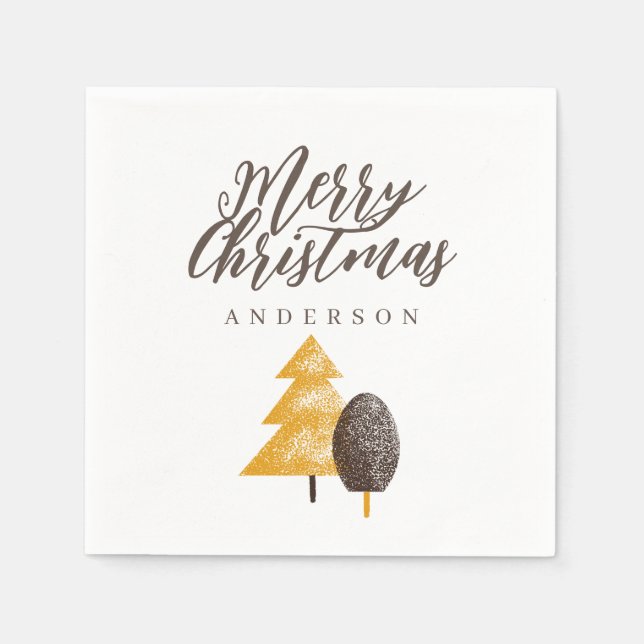 Guardanapo De Papel Feliz Natal Árvore Dourada Personalizada (Frente)