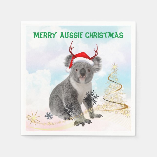 Guardanapo De Papel Feliz Natal Australiano Koala  (Frente)