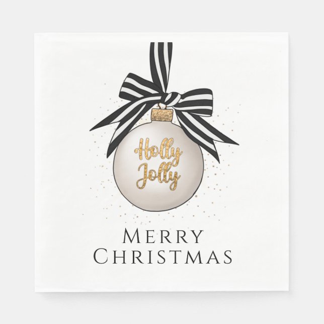 Guardanapo De Papel Feliz Natal Bauble White Black (Frente)