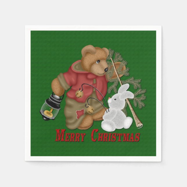 Guardanapo De Papel Feliz Natal Bear Holiday Napkins (Frente)