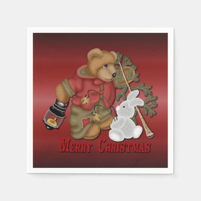 Guardanapo De Papel Feliz Natal Bear Red Holiday Napkins (Frente)
