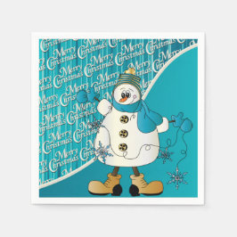 Guardanapo De Papel Feliz Natal Blue Snowman