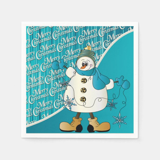 Guardanapo De Papel Feliz Natal Blue Snowman (Frente)