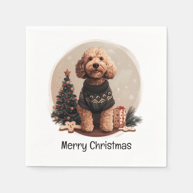 Guardanapo De Papel Feliz Natal Cachorro de Cachorro de Goldendoodle (Frente)
