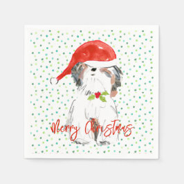 Guardanapo De Papel Feliz Natal Cachorro Shi Tzu Acolchoado Colorido d