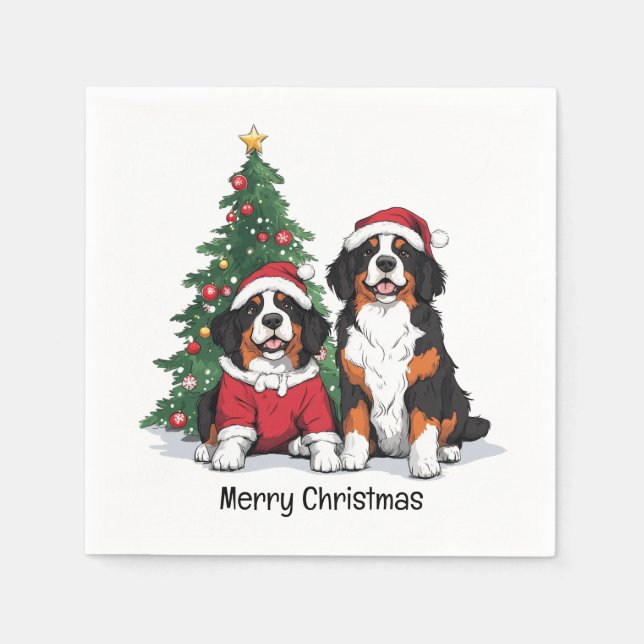 Guardanapo De Papel Feliz Natal Cães de Montanha Berneses (Frente)