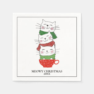 Guardanapo De Papel Feliz Natal Cats Personalizados Copos Cachecóis Fo