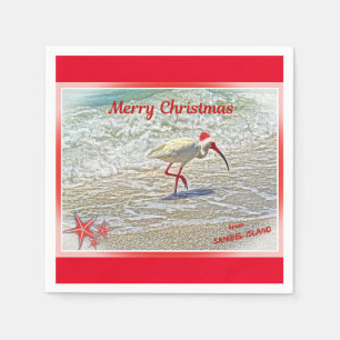 Guardanapo De Papel Feliz Natal de Sanibel Island FL White Ibis