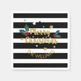 Guardanapo De Papel Feliz Natal Design de texto Moderno Dourado Glitte