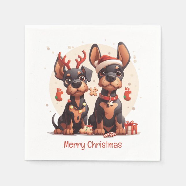Guardanapo De Papel Feliz Natal Dobermann Dogs (Frente)