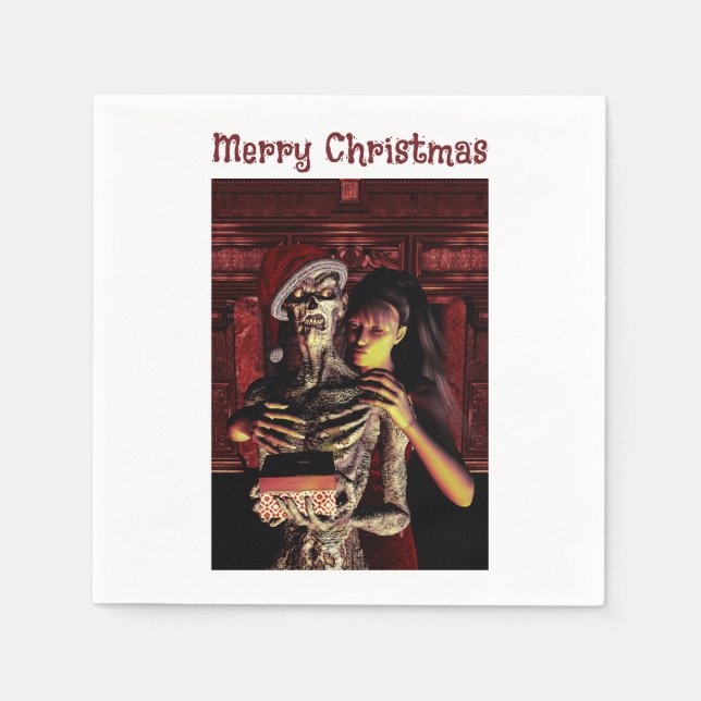 Guardanapo De Papel Feliz Natal. Esqueleto engraçado com mulher (Frente)