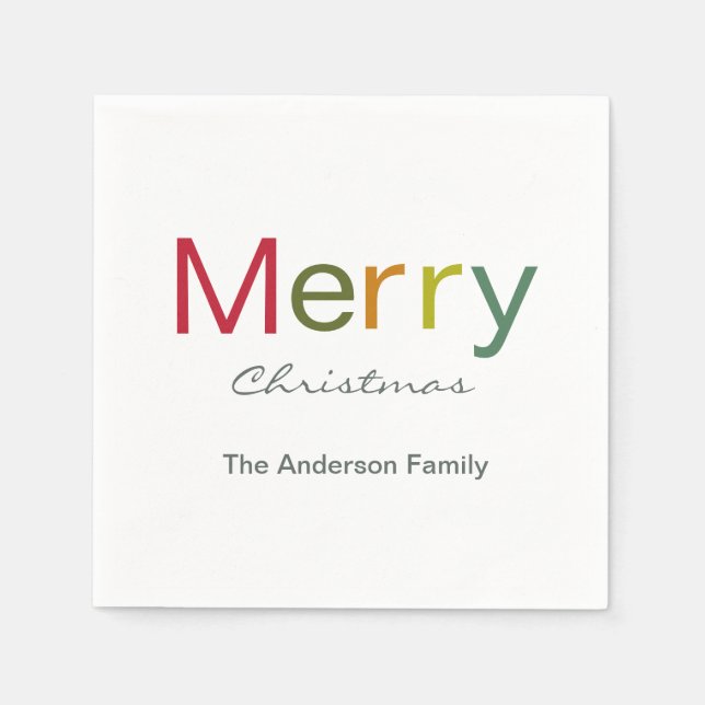 Guardanapo De Papel Feliz Natal - família de texto colorida (Frente)