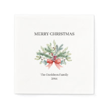 Feliz Natal Família Watercolor Greenery