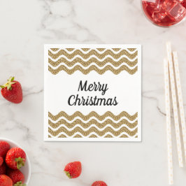Guardanapo De Papel Feliz Natal Faux Dourado Glitter White Strips