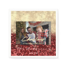 Feliz Natal Feliz Ano Dourado Foto Vermelha