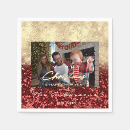 Guardanapo De Papel Feliz Natal Feliz Ano Dourado Foto Vermelha