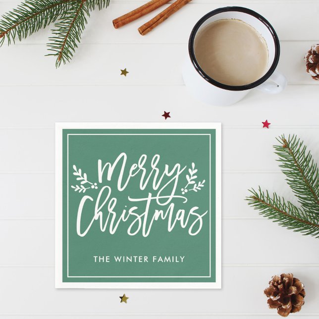 Guardanapo De Papel Feliz Natal Feriado Moderno de Script Verde (Criador carregado)