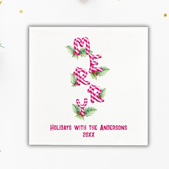 Guardanapo De Papel Feliz Natal - Feriado Verde Candy Cane Vermelho (Criador carregado)