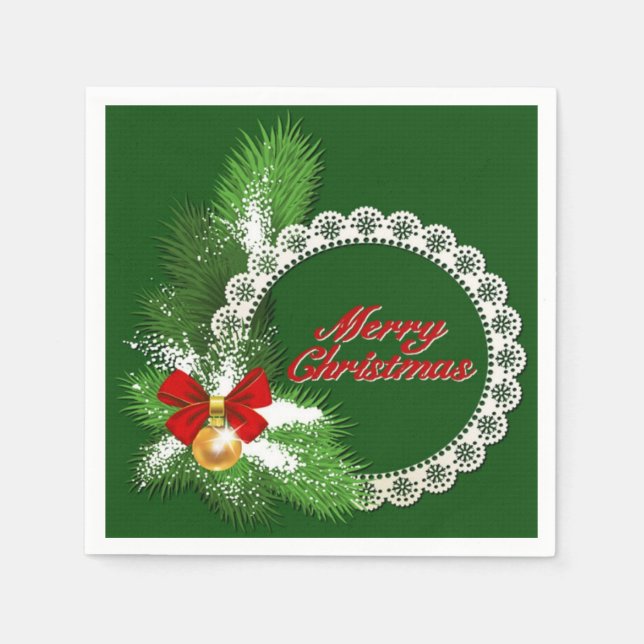 Guardanapo De Papel Feliz Natal Férias Wreath Green Napkins (Frente)