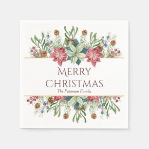 Guardanapo De Papel Feliz Natal Flores de Inverno em Aquarela Nome