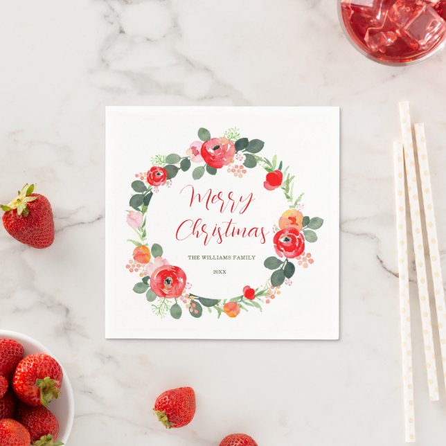 Guardanapo De Papel Feliz Natal Flower Wreath Natal (Insitu)