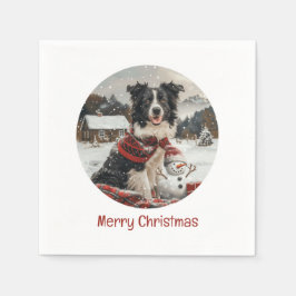 Guardanapo De Papel Feliz Natal Fronteira Collie Dog Snowman