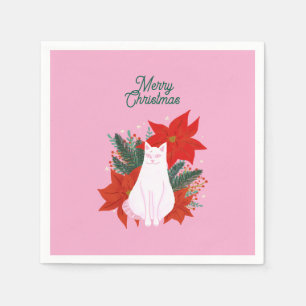 Guardanapo De Papel Feliz Natal Gato Floral