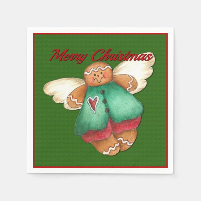 Guardanapo De Papel Feliz Natal Gingerpão Angel Green Napkins (Frente)