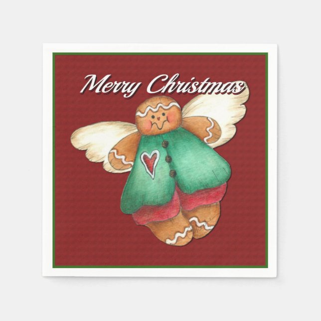 Guardanapo De Papel Feliz Natal Gingerpão Angel Red Napkins (Frente)