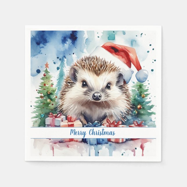 Guardanapo De Papel Feliz Natal Hedgehog Festivo (Frente)