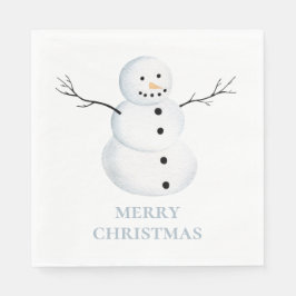 Guardanapo De Papel Feliz Natal. Homem de neve bonitinho de aquarela. 