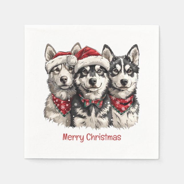 Guardanapo De Papel Feliz Natal Husky Dogs (Frente)