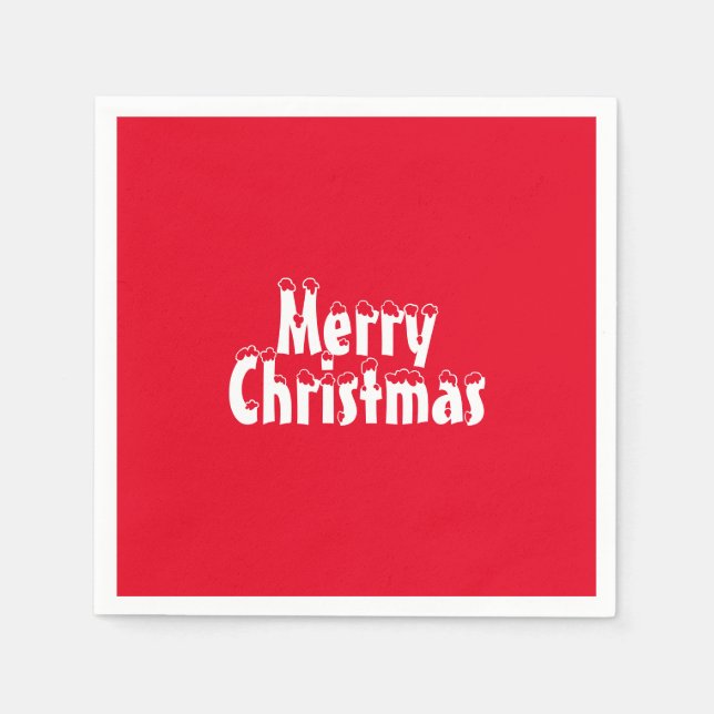 Guardanapo De Papel "Feliz Natal", jornal branco de festas vermelhas n (Frente)