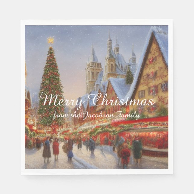 Guardanapo De Papel Feliz Natal Kitsch Nostálgico Mercado Alemão (Frente)