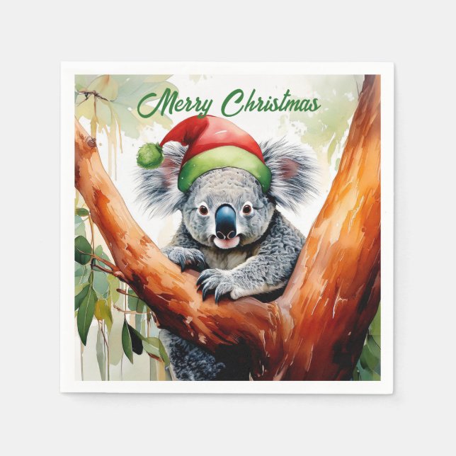 Guardanapo De Papel Feliz Natal Koala sentado em Gumtree (Frente)