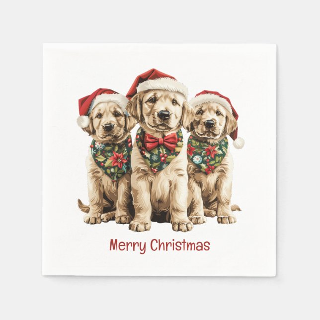 Guardanapo De Papel Feliz Natal Labrador Papais noeis de varejo Cachor (Frente)
