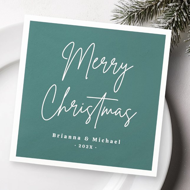 Guardanapo De Papel Feliz Natal, manuscrito, nome pine verde (Merry Christmas handwritten script name pine green Napkins)