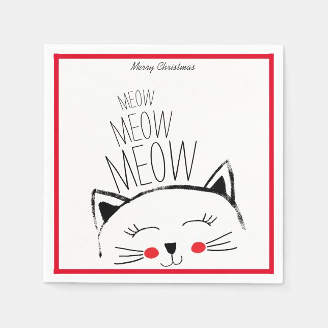 Guardanapo De Papel Feliz Natal Meow Gato Bonito (Frente)