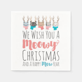 Guardanapo De Papel 'Feliz Natal Meowy' Gatos de Natal com Chifres Div