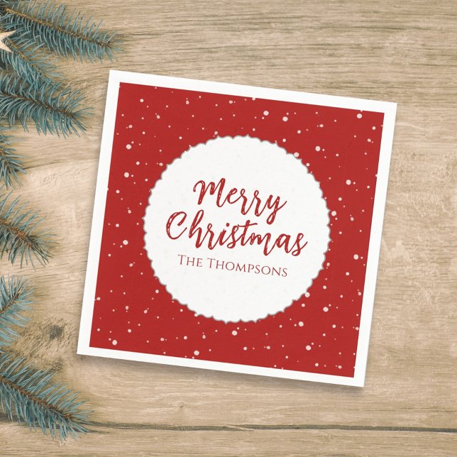 Guardanapo De Papel Feliz Natal Mínimo, Simples Caligrafia Vermelho (Criador carregado)