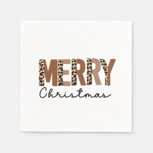Guardanapo De Papel "Feliz Natal" Moderno Bloqueio de Cor Leopard Boho