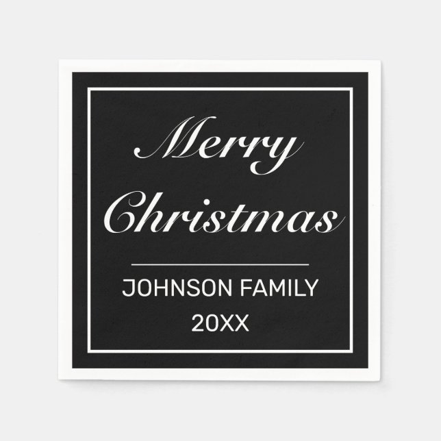 Guardanapo De Papel Feliz Natal Moderno Mínimo Negro Branco (Frente)