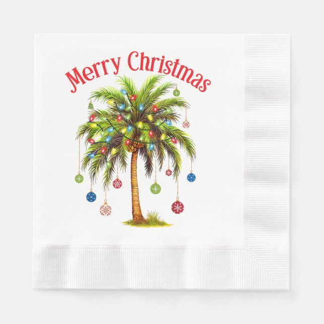 Guardanapo De Papel Feliz Natal Palm Tree Light Havaiana Tropical (Frente)