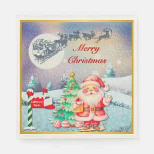 Guardanapo De Papel Feliz Natal Papai Noel, Trenó, Rena, Floco de Neve