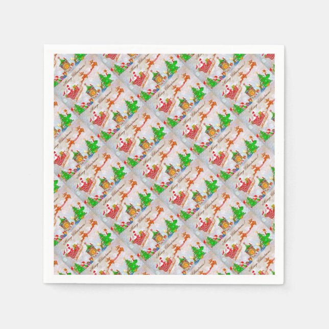 Guardanapo De Papel Feliz Natal Papais noeis Oferecendo presentes (Frente)