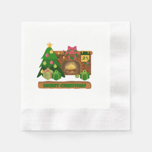 Guardanapo De Papel Feliz Natal perto da árvore de Natal de lareira bo