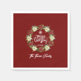Guardanapo De Papel Feliz Natal Poinsettia Wreath Monograma