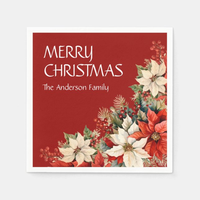 Guardanapo De Papel Feliz Natal Poinsettias (Frente)