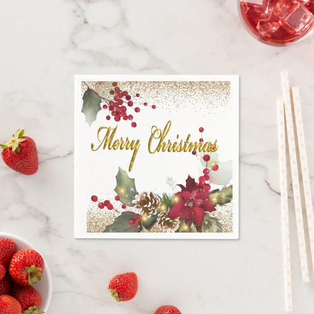 Guardanapo De Papel Feliz natal Pointsettias Paper Napkins (Insitu)
